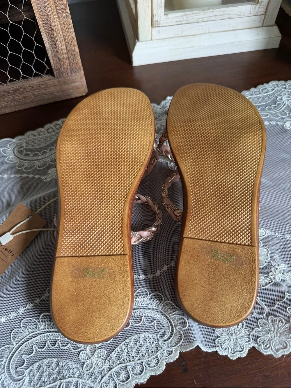NWT Mariella Italy Rose Gold Metallic Braided Leather Sandals Shoes Sz 7.5